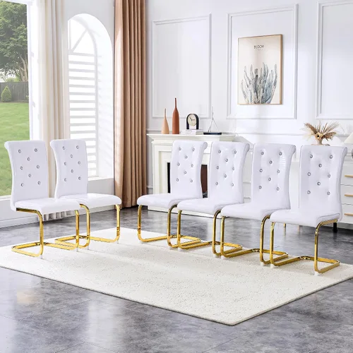 Vista 14 de gopop Juego de 2 sillas de comedor Juego de sillas de cocina modernas Cojín de piel sintética Patas de metal de alta resistencia Respaldo