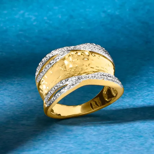 Vista 6 de Ross-Simons 0.13 ct. t.w. Diamond Hammered Ring in 18kt Gold Over Sterling