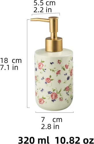 Vista 3 de Elegante dispensador de jabón de manos de cerámica recargable, vintage, rosa, baño, cocina, baño, encimera, platos, jabón y loción, dispensador