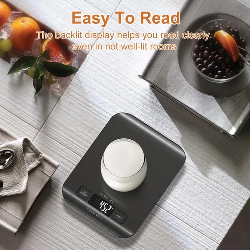 Vista 7 de CROWNFUL Báscula de Alimentos, Básculas Digitales de Cocina de 11 lb con Batería Tipo Moneda Integrada, Pesa en Onzas y Gramos para Cocinar y Negro