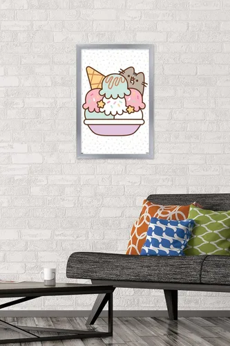 Vista 2 de Trends International Pusheen - Póster de pared de helado, 22.4 pulgadas de largo x 14.7 pulgadas, versión enmarcada en plata Versión con marco
