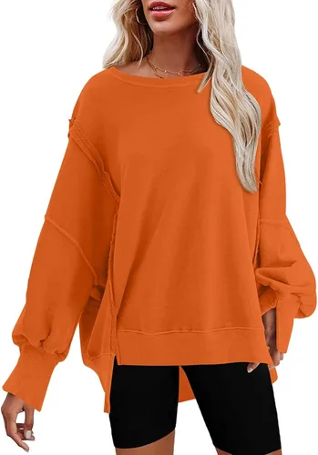 Vista 12 de SHEWIN Sudadera casual de gran tamaño de manga larga con costuras inversas y cuello redondo para mujer Un negro
