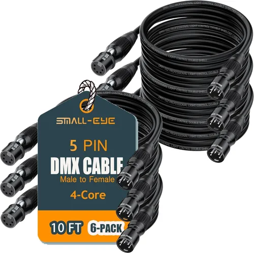Vista 14 de SMALL-EYE Cable DMX de 5 pines, paquete de 6 unidades, cable DMX512 de 4 núcleos macho a hembra para iluminación de escenario (3 pies)