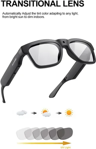Vista 4 de OHO 1080PCamera - Lentes inteligentes Bluetooth con Bluetooth, grabación de video manos libres, protección UV, resistentes al sudor, ligeros, unisex