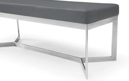 Vista 7 de ZURI Moderno banco de cuero sintético gris Garland con base en ángulo de acero inoxidable cepillado