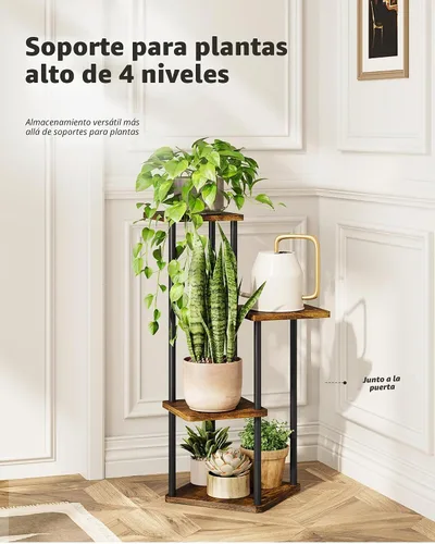 Vista 3 de GENTINGBRO Soporte alto para plantas de interior de 4 niveles para múltiples plantas, soporte de madera para plantas, estante de madera, estantería