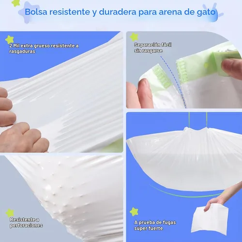Vista 5 de Bolsas de repuesto desechables y resistentes al desgarro para bandeja de arena con cristal libre para pala de mascotas, bandeja de arena abierta