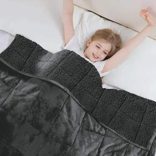 Vista 24 de Aemicion Manta con peso para niños de 7 libras, tamaño individual de 41 x 60 pulgadas, cómoda, suave y esponjosa Sherpa, manta pesada para niños