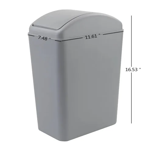 Vista 3 de Cubo de basura de plástico de 4.5 galones, bote de basura con tapa giratoria, color gris