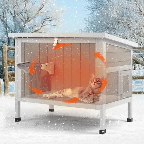Vista 9 de PetsCosset Casa aislada para gatos al aire libre, resistente a la intemperie, refugio para gatos ferales para invierno, aislamiento de espuma