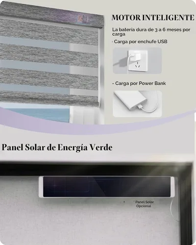 Vista 4 de Graywind Persianas motorizadas de cebra para ventanas, persianas inteligentes 100 % opacas con control remoto, persianas de cebra personalizadas