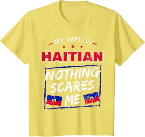 Vista 79 de My Wife Is Haitian Republic of Haiti Heritage Roots - Camiseta con bandera, Negro, S