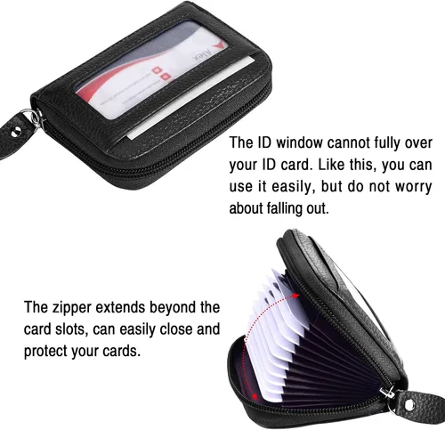 Vista 6 de MaxGear Credit Card Wallet with Zipper Genuine Leather Credit Card Holder with RFID Blocking Small Accordion Wallet