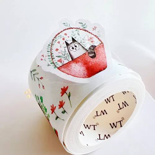 Vista 4 de WT Chonky Cat Washi - Juego de calcomanías de cinta Washi, 4 rollos, diseños originales, calcomanía decorativa de acuarela de lindo gato, calcomanía