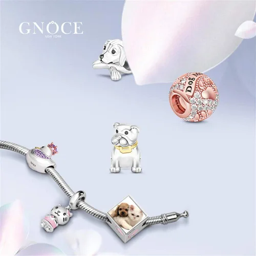 Vista 5 de GNOCE - Abalorio de plata de ley con diseño de bulldog para amigas fieles y bulldog para pulseras, collares y mujeres y hombres