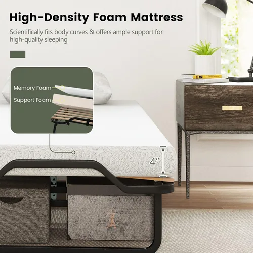 Vista 5 de KOMFOTT Cama plegable con colchón de espuma viscoelástica de 4 pulgadas, cama plegable para invitados con marco de acero resistente, cuna portátil