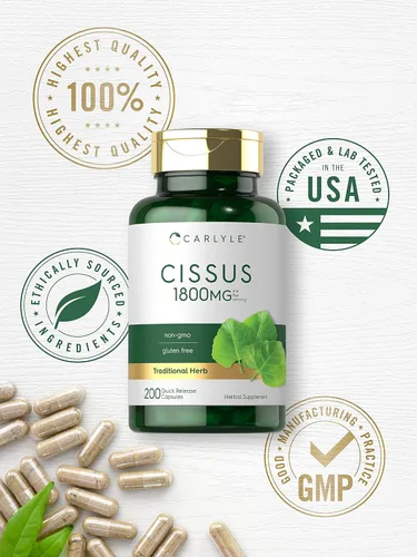Vista 5 de Carlyle Cissus Quadrangularis 200 Cápsulas Suplemento de extracto de hierbas tradicionales Fórmula sin OMG y sin gluten
