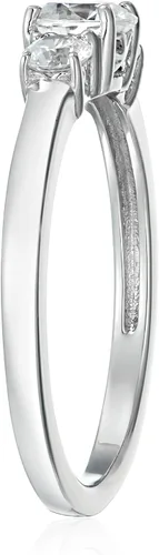 Vista 2 de Tienda Essentials Anillo redondo de 3 piedras de plata de ley chapada en platino o oro hecho con circonita cúbica de elementos infinitos