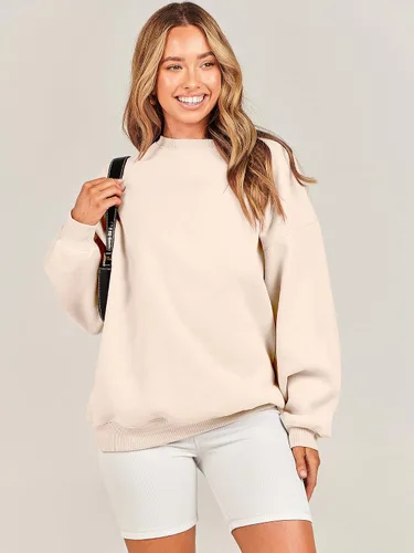Vista 6 de Caracilia Sudaderas con capucha de forro polar de gran tamaño para mujer, cuello redondo, manga larga, suéter de moda de otoño 2024