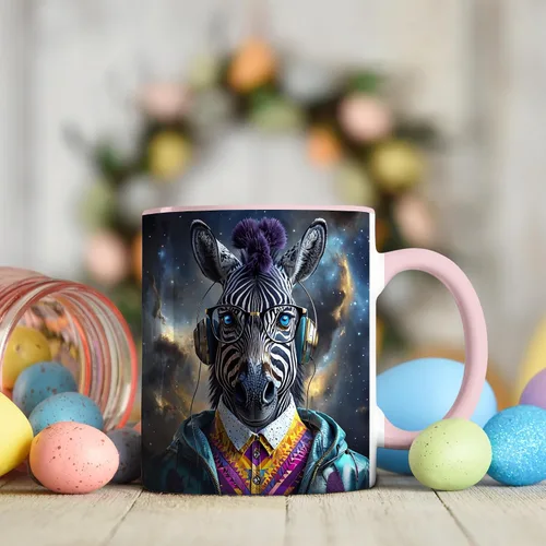 Vista 3 de Hipster Zebra Galaxy - Taza de café de animales futuristas, estética de ciberpunk de ciencia ficción, regalo moderno para amantes de la música, taza