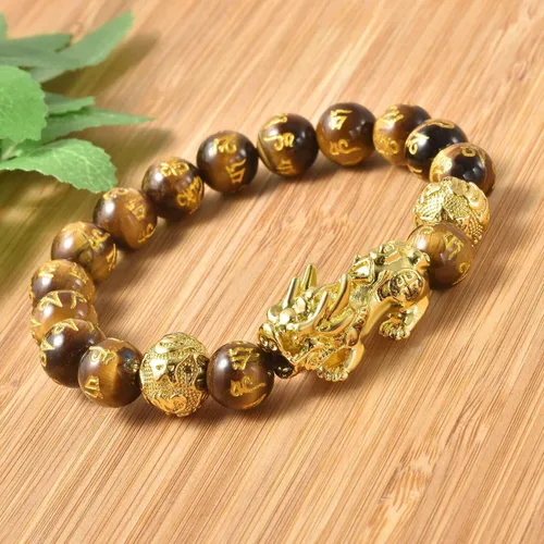 Vista 2 de Shop LC Feng Shui - Pulsera de riqueza para hombres y mujeres, pulsera elástica de buena suerte, chapada en oro, dragón de la suerte, 6.50 pulgadas