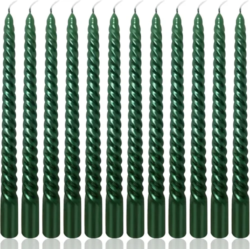 Vista 20 de Juego de velas cónicas en espiral doradas de 10 pulgadas para Navidad, paquete de 12 velas torcidas sin perfume, velas delgadas y cónicas sin goteo