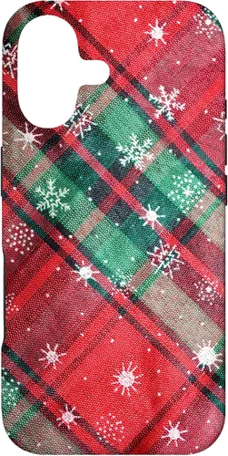 Vista 32 de Green Red Christmas Plaid Winter Snowflakes Case for iPhone 16