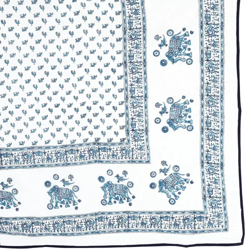 Vista 3 de Manta reversible 100% algodón, manta india, manta de aire acondicionado, 90 x 108 pulgadas (elefante, pavo real)