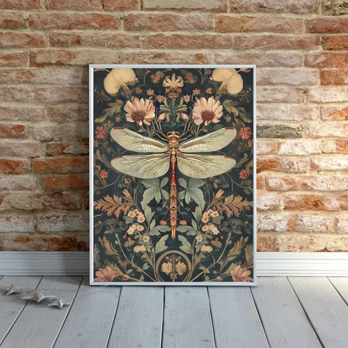 Vista 2 de Rompecabezas de libélula floral vintage de 300/500/1000 piezas, estilo William Morris (300 piezas (9.8 x 13.8 in)