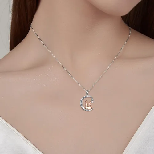 Vista 2 de KQF 925 Sterling Silver Necklace MushroomPigMoonHeart Pendant Necklace for Girls Women Necklace Jewelry Gift for Her