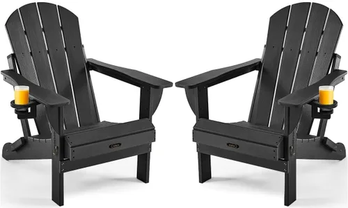 Vista 36 de Ciokea Silla Adirondack plegable con textura de madera, silla Adirondack para patio, resistente a la intemperie, silla de plástico para hoguera