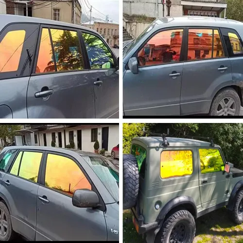 Vista 4 de XhuangTech Película de protección solar para ventana lateral de automóvil, película de protección solar verde dorado camaleón, 76% VLT para ventana