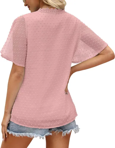 Vista 4 de WEESO Womens Tops Ruffle Sleeve V Neck Dressy Casual T Shirts Summer Fashion 2023