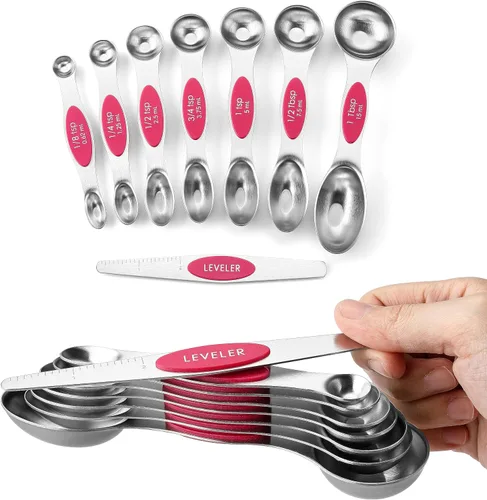 Vista 22 de Spring Chef Juego de cucharas medidoras magnéticas de acero inoxidable con imanes N45 fuertes, accesorios de cocina de metal resistente para hornear