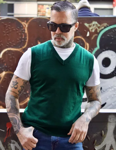 Vista 3 de COOFANDY Chaleco sin mangas para hombre, ligero con cuello en V, de algodón sólido