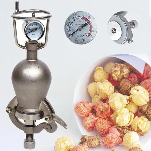 Vista 6 de Máquina china para hacer palomitas de maíz, fabricante de arroz inflado a mano, cañón de maíz de alta presión (10.1 fl oz)
