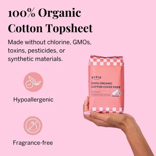 Vista 3 de Pixie - Almohadillas posparto ultra finas de algodón orgánico para mujer, absorción extra abundante con alas, a prueba de fugas, hipoalergénicas