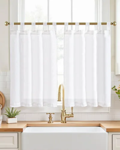 Vista 43 de Jinchan - Cortinas de cocina de lino rústico beige con bolsillo para barra, 26 x 36 pulgadas, 2 paneles