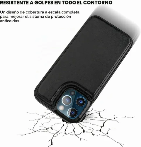Vista 6 de ONETOP Compatible con iPhone 13 Pro Max Funda Tipo Cartera con Tarjetero, Cuero PU con Soporte Ranuras para Tarjetas, Doble Cierre Magnético y Negro