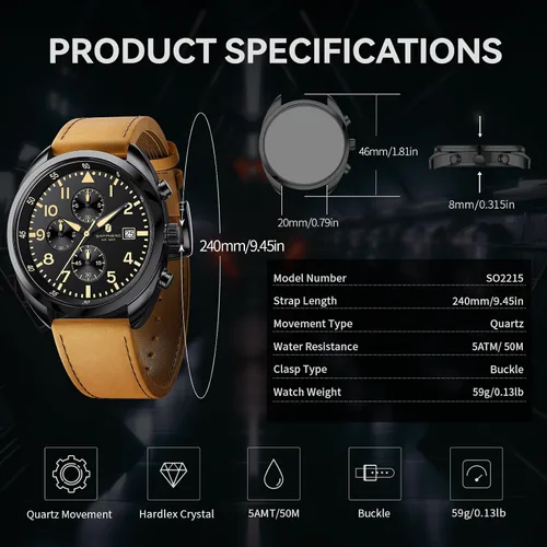 Vista 2 de SAPPHERO Reloj de lujo para hombre, resistente al agua, 164.0 ft, correa de silicona, analógico, de cuarzo, con fecha, reloj de pulsera clásico