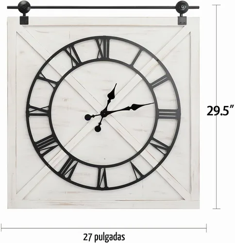 Vista 2 de FLORA Reloj de pared grande de granja, reloj de pared rústico con puerta