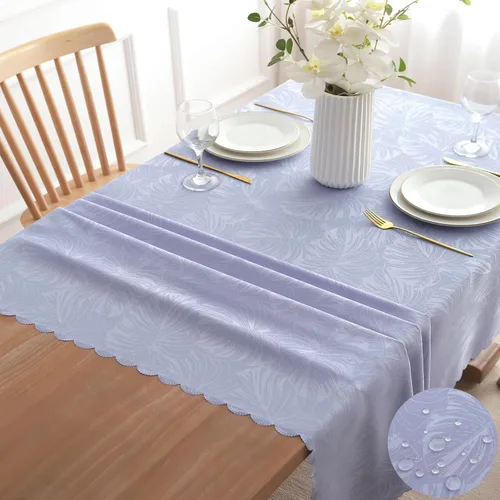 Vista 53 de Mantel Redondo Aqua Jacquard Pequeño de 40 Pulgadas, Manteles para Mesas de hasta 26" de Diámetro, Impermeable, Lavable, Sin Arrugas, Tela Suave