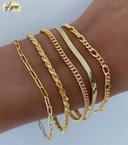 Vista 4 de Gold Bracelets for Women, 14K Gold Plated Dainty Bracelets Set, Layered Chain Bracelets Pack