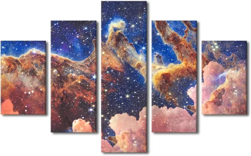 Vista 36 de Pintura en lienzo colorida para sala de estar, 5 paneles, impresiones abstractas sobre lienzo, arte de pared para sala de estar, dormitorio