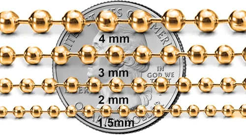 Vista 3 de Collar de cadena de plata de ley 925 con cuentas sólidas italianas, collar de cadena de bolas chapada en oro de 18 quilates, viene con caja