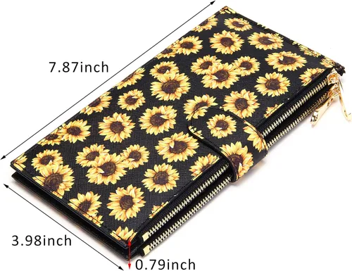 Vista 4 de Badiya Billetera para mujer con bloqueo RFID, con patrón de múltiples tarjeteros, B-Flower-Sol-Flor A, Moderno