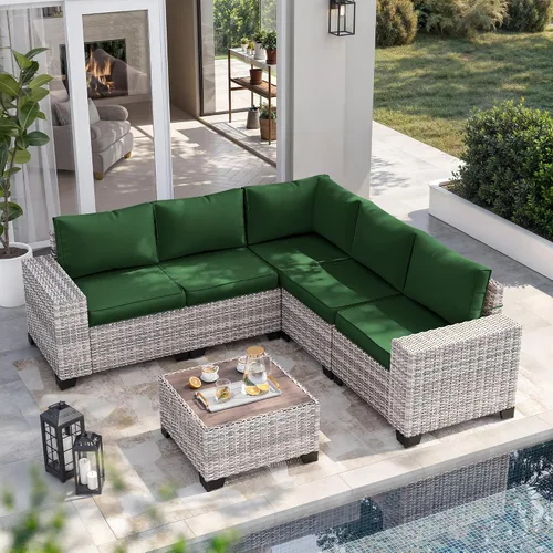Vista 57 de Muebles de patio al aire libre conjunto PE mimbre ratán al aire libre sofá seccional Gris