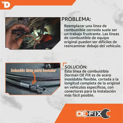 Vista 2 de Dorman 819-874 Línea de combustible trenzada de acero inoxidable flexible frontal compatible con modelos seleccionados Chevrolet/GMC (OE FIX)