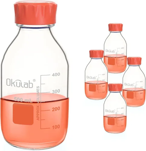 Vista 12 de Botellas redondas de almacenamiento de medios de 33.8 fl oz (34 onzas), vidrio de borosilicato 3.3, con tapones de rosca GL45 en material PP