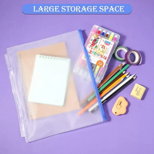 Vista 5 de Zonon 30 bolsillos para carpeta, 3 agujeros, con cremallera, tamaño carta, bolsas con cremallera, PVC transparente, 3 anillas, bolsas para archivar